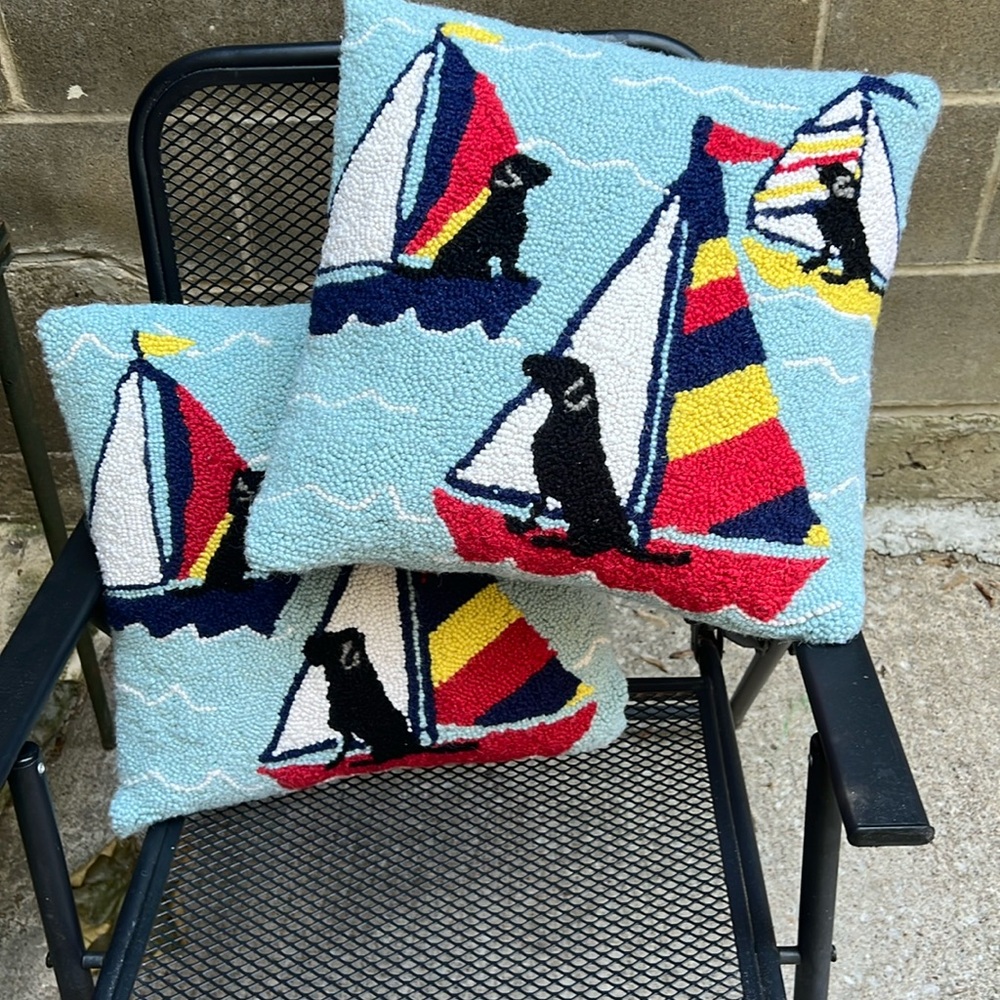 Sailboat with dogs throw pillows
